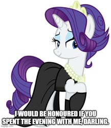 Size: 500x576 | Tagged: safe, derpibooru import, edit, rarity, the gift of the maud pie, audrey hepburn, beautiful, breakfast at tiffany's, bronybait, caption, clothes, darling, dress, elegant, holly golightly, image macro, imgflip, text