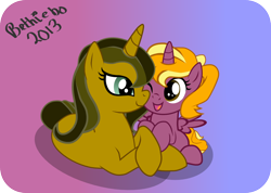 Size: 1052x748 | Tagged: safe, artist:bethiebo, derpibooru import, oc, oc only, oc:copper coeur, alicorn, pony, unicorn, female, filly, foal, gradient background, mare