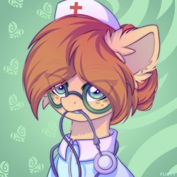 Size: 1200x1200 | Tagged: safe, artist:fluffywhirlpool, derpibooru import, oc, pegasus, pony, clothes, freckles, glasses, hat, nurse, nurse hat, solo, stethoscope