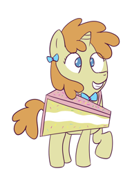 Size: 650x850 | Tagged: safe, artist:wanda, derpibooru import, pumpkin cake, pony, unicorn, cake, cake costume, clothes, costume, female, filly, foal, food, food costume, older, older pumpkin cake, simple background, smiling, solo, white background