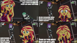 Size: 828x465 | Tagged: safe, derpibooru import, edit, edited screencap, editor:quoterific, screencap, sunset shimmer, better together, equestria girls, how to backstage