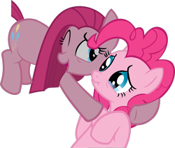 Size: 1506x1276 | Tagged: safe, artist:retroponybro, derpibooru import, pinkie pie, earth pony, pony, base used, crying, duality, female, hug, mare, one eye closed, pinkamena diane pie, self paradox, self ponidox, simple background, solo, transparent background, vector