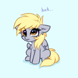 Size: 1856x1856 | Tagged: safe, artist:pesty_skillengton, derpibooru import, derpy hooves, pegasus, pony, chibi, cute, derpabetes, eye clipping through hair, sad, simple background, sketch, small wings, solo, text, wings