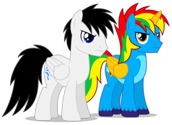 Size: 5658x4092 | Tagged: safe, artist:creedyboy124, derpibooru import, oc, oc only, oc:shane park, oc:shield wing, alicorn, pegasus, angry, duo, simple background, transparent background, unamused