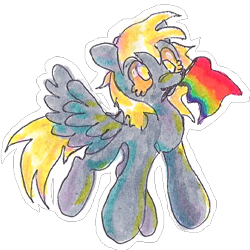 Size: 700x700 | Tagged: safe, artist:larvaecandy, derpibooru import, derpy hooves, pegasus, pony, gay pride flag, mouthpiece, pride, pride flag, rainbow flag, simple background, solo, transparent background