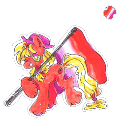 Size: 1100x1100 | Tagged: safe, artist:larvaecandy, derpibooru import, applejack, earth pony, pony, female, lesbian, lesbian pride flag, mouthpiece, pride, pride flag, simple background, solo, transparent background