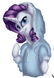 Size: 433x619 | Tagged: safe, artist:alorpax, derpibooru import, rarity, pony, clothes, hoodie, simple background, solo, white background