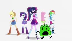 Size: 3840x2160 | Tagged: safe, applejack, fluttershy, rainbow dash, rarity, sci-twi, twilight sparkle, equestria girls, gelatin (battle for dream island), low effort