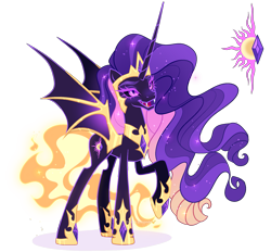 Size: 2303x2136 | Tagged: safe, artist:gihhbloonde, derpibooru import, oc, oc only, alicorn, bat pony, bat pony alicorn, pony, alicorn oc, armor, bat pony oc, bat wings, colored eyelashes, colored wings, concave belly, crown, dark sclera, ethereal mane, ethereal tail, fangs, female, fiery tail, gradient wings, helmet, hoof shoes, horn, jewelry, long horn, long legs, long mane, long tail, magical lesbian spawn, mare, offspring, open mouth, parent:daybreaker, parent:nightmare rarity, peytral, pink eyes, princess shoes, raised hoof, raised leg, regalia, simple background, slim, slit eyes, smiling, solo, sparkly mane, spread wings, standing, tail, tall, thin, transparent background, unnamed oc, wing armor, wings