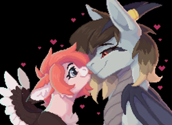 Size: 2032x1480 | Tagged: safe, artist:dorkmark, derpibooru import, oc, dracony, dragon, hybrid, pegasus, pony, boop, heart, mlem, pixel art, silly, tongue, tongue out