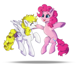 Size: 2000x1700 | Tagged: safe, artist:lambydwight, derpibooru import, pinkie pie, surprise, earth pony, pegasus, pony, g1, mlp fim's thirteenth anniversary, simple background, transparent background