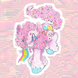 Size: 1280x1280 | Tagged: safe, artist:larvaecandy, derpibooru import, pinkie pie, earth pony, pony, confetti, pansexual, pansexual pride flag, pride, pride flag, solo, traditional art