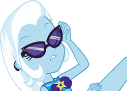 Size: 3498x2520 | Tagged: safe, artist:homersimpson1983, derpibooru import, edit, edited screencap, screencap, trixie, equestria girls, background removed, simple background, solo, sunglasses, transparent background