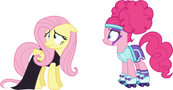 Size: 5760x3000 | Tagged: safe, artist:cloudy glow, derpibooru import, fluttershy, pinkie pie, earth pony, pegasus, pony, scare master, .ai available, clothes, dress, female, pinkie puffs, simple background, transparent background, vector