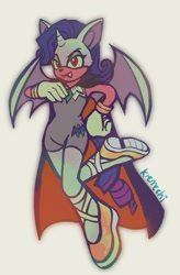 Size: 1258x1920 | Tagged: source needed, safe, artist:kremechi, derpibooru import, rarity, anthro, bat pony, bat ponified, cape, clothes, flying, hand on chest, hand on hip, mobian, race swap, raribat, simple background, sonic the hedgehog (series), sonicified, spread wings, wings