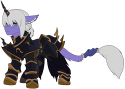 Size: 2973x2119 | Tagged: safe, artist:brainiac, derpibooru import, classical unicorn, pony, unicorn, armor, cloven hooves, crossover, dragoon, estinien varlineau, estinien wyrmblood, final fantasy, final fantasy xiv, horn, leonine tail, male, ponified, simple background, solo, species swap, stallion, transparent background, unshorn fetlocks