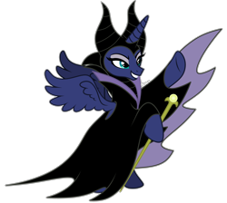 Size: 4330x3878 | Tagged: safe, artist:feather_bloom, derpibooru import, princess luna, alicorn, pony, clothes, commission, costume, evil grin, eyeshadow, grin, halloween, halloween costume, holiday, makeup, maleficent, nightmare night, nightmare night costume, simple background, smiling, solo, staff, transparent background