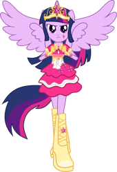 Size: 1280x1877 | Tagged: safe, artist:aledurano, derpibooru import, twilight sparkle, twilight sparkle (alicorn), alicorn, equestria girls, boots, clothes, fall formal outfits, gloves, high heel boots, jewelry, ponied up, pony ears, shoes, simple background, solo, tiara, transparent background, wings