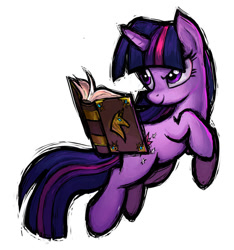 Size: 640x685 | Tagged: safe, artist:mane6, derpibooru import, twilight sparkle, unicorn twilight, pony, unicorn, fighting is magic, action pose, book, book of harmony, female, mare, rearing, simple background, smiling, smirk, solo, white background