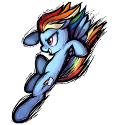 Size: 640x685 | Tagged: safe, artist:mane6, derpibooru import, rainbow dash, pegasus, pony, fighting is magic, action pose, female, flying, flying kick, grin, kick, mare, simple background, smiling, solo, white background