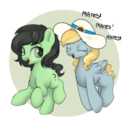 Size: 3000x3000 | Tagged: safe, artist:dumbwoofer, derpibooru import, oc, oc only, oc:anon filly, oc:fair flyer, pegasus, pony, chest fluff, ear fluff, ears, excited, eyes closed, female, females only, filly, foal, happy, hat, mare, mare fair, open mouth, open smile, pegasus oc, simple background, smiling, talking, text, transparent background