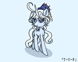 Size: 2048x1638 | Tagged: safe, artist:taoyvfei, derpibooru import, pony, unicorn, curved horn, furina (genshin impact), genshin impact, hat, horn, pixel art, ponified, species swap