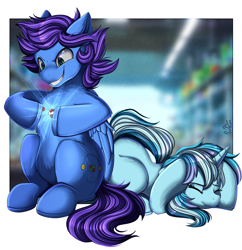 Size: 3450x3559 | Tagged: safe, artist:pridark, derpibooru import, oc, oc only, oc:frosty illusion, oc:nova twinkle, pegasus, pony, unicorn, duo, horn, nuclear fusion, pegasus oc, unicorn oc