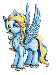 Size: 2249x3025 | Tagged: safe, artist:coco-drillo, derpibooru import, oc, oc only, oc:aurela, pegasus, pony, big eyes, chest fluff, ear fluff, ears, hoof fluff, long mane, looking at you, mascot, simple background, smiling, smiling at you, solo, spread wings, standing, transparent background, unshorn fetlocks, wings