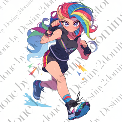 Size: 1024x1024 | Tagged: safe, ai content, derpibooru import, machine learning generated, rainbow dash, human, female, fist, humanized, obtrusive watermark, prompter:destiny2dominator, solo, watermark