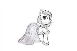 Size: 2351x1567 | Tagged: safe, artist:radde, derpibooru import, oc, oc:jc, earth pony, pony, clothes, dress, earth pony oc, monochrome, sketch, solo