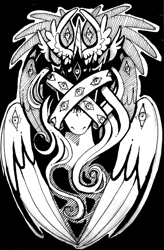 Size: 707x1079 | Tagged: safe, artist:melodylibris, derpibooru import, alicorn, angel, biblically accurate angels, black and white, bust, grayscale, monochrome, solo