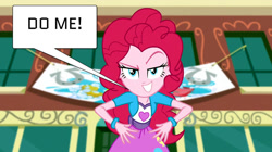 Size: 1195x669 | Tagged: safe, derpibooru import, editor:earwaxkid, pinkie pie, equestria girls, do me, palindrome get, smiling, speech bubble