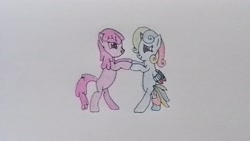 Size: 3264x1836 | Tagged: safe, artist:puzzlshield2, derpibooru exclusive, derpibooru import, berry punch, berryshine, oc, oc:puzzle shield, alicorn, pony, background pony, bipedal, colored wings, dancing, drawing, special somepony, traditional art, wings