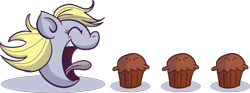 Size: 3265x1214 | Tagged: safe, artist:xkappax, derpibooru import, derpy hooves, pegasus, pony, disembodied head, eyes closed, female, food, happy, mare, muffin, pac-man, parody, simple background, smiling, that pony sure does love muffins, tongue, tongue out, transparent background