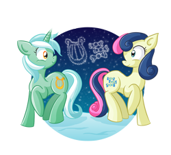 Size: 1058x958 | Tagged: safe, artist:xkappax, derpibooru import, bon bon, lyra heartstrings, sweetie drops, earth pony, pony, unicorn, constellation, duo, simple background, stars, transparent background