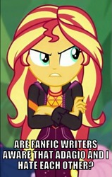 Size: 381x600 | Tagged: safe, derpibooru import, edit, edited screencap, editor:twi clown, screencap, sunset shimmer, better together, equestria girls, sunset's backstage pass!, caption, image macro, implied adagio dazzle, shipping denied, text