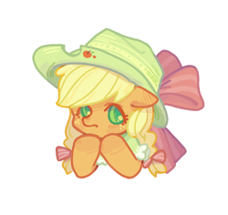 Size: 2292x2165 | Tagged: safe, artist:jsdhwdmax028, derpibooru import, applejack, earth pony, pony, bow, bust, chibi, freckles, hat, simple background, solo, white background