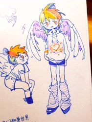 Size: 3456x4608 | Tagged: safe, artist:jsdhwdmax028, derpibooru import, rainbow dash, human, equestria girls, chibi, clothes, jacket, photo, shorts, sketch, solo, traditional art, wings