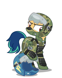 Size: 4000x5000 | Tagged: safe, artist:gypsykumquat, derpibooru import, oc, oc only, oc:fiery stamp, earth pony, pony, .svg available, absurd resolution, alternate timeline, alternate universe, apocalypse, armor, clothes, costume, crystal war timeline, earth pony oc, female, halloween, halloween costume, helmet, holiday, inkscape, military, military uniform, show accurate, simple background, solo, svg, teary eyes, transparent background, uniform, vector, war