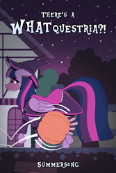 Size: 1533x2300 | Tagged: safe, artist:fibs, derpibooru import, twilight sparkle, twilight sparkle (alicorn), alicorn, pony, 2023, background, censored, censored breasts, female, folded wings, hat, nightmare night, ponyville, pumpkin, solo, vector, wings, witch costume, witch hat