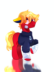 Size: 720x960 | Tagged: safe, artist:diniarvegafinahar, derpibooru import, earth pony, pony, bandage, clothes, ears, eye clipping through hair, floppy ears, jacket, male, nation ponies, no cutie marks because im lazy, ponified, raised hoof, raised leg, simple background, solo, species swap, stallion, stars, unamused, venezuela, white background