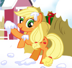 Size: 267x250 | Tagged: safe, derpibooru import, applejack, earth pony, pony, derp, official, snow, solo, stock vector