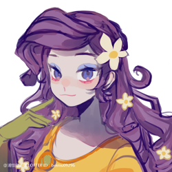 Size: 750x750 | Tagged: safe, artist:beimu09296, derpibooru import, rarity, equestria girls, flower, flower in hair, simple background, solo, white background