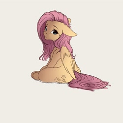 Size: 4000x4000 | Tagged: safe, artist:miokomata, derpibooru import, fluttershy, pegasus, pony, cute, ears, female, floppy ears, freckles, freckleshy, looking at you, looking back, looking back at you, mare, shyabetes, simple background, sitting, solo, white background
