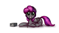 Size: 1920x1080 | Tagged: safe, artist:adagiostring, derpibooru import, oc, oc only, pegasus, pony, grin, ham radio, headphones, headset, looking at you, lying down, microphone, prone, radio, simple background, smiling, solo, transparent background