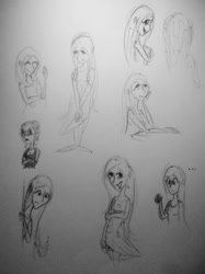 Size: 500x667 | Tagged: safe, artist:mylittleawesome, derpibooru import, fluttershy, human, female, humanized, sketch, solo, traditional art