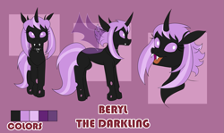 Size: 2847x1695 | Tagged: safe, derpibooru import, oc, oc:beryl, changeling, changeling oc, ponysona, purple changeling, reference sheet