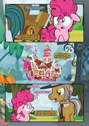 Size: 1920x2715 | Tagged: safe, artist:alexdti, derpibooru import, cloudy quartz, igneous rock pie, pinkie pie, earth pony, pony, comic:how we met, comic, dialogue, female, filly, filly pinkie pie, foal, speech bubble, sugarcube corner, younger