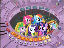 Size: 500x375 | Tagged: safe, derpibooru import, edit, screencap, pinkie pie, princess celestia, rainbow dash, rarity, spike, twilight sparkle, unicorn twilight, alicorn, bull, dragon, earth pony, human, monkey, pegasus, pony, squirrel, unicorn, g4, baby, baby dragon, benny (dora the explorer), boots (dora the explorer), buttons, countdown, crossover, cute, cutelestia, dashabetes, diapinkes, dora márquez, dora the explorer, el encantador, female, group, helmet, iguana, indoors, isa (dora the explorer), logo, male, mare, nick jr., picture frame, raribetes, rocket, seatbelt, sextet, space helmet, spikabetes, switch, the missing piece (episode), tico, twiabetes, wizard