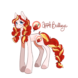 Size: 3600x3600 | Tagged: safe, artist:fhroggy, derpibooru import, oc, oc only, oc:apple bullseye, pony, braid, braided tail, female, freckles, high res, looking at you, mare, name, offspring, parent:applejack, parent:shining armor, parents:shiningjack, simple background, smiling, smiling at you, solo, tail, transparent background